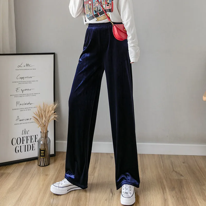 Wide Leg Pants Women High Waist Drape Loose Straight Slim-Look All-Matching Casual Floor Length Long Pants