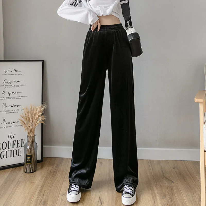 Wide Leg Pants Women High Waist Drape Loose Straight Slim-Look All-Matching Casual Floor Length Long Pants