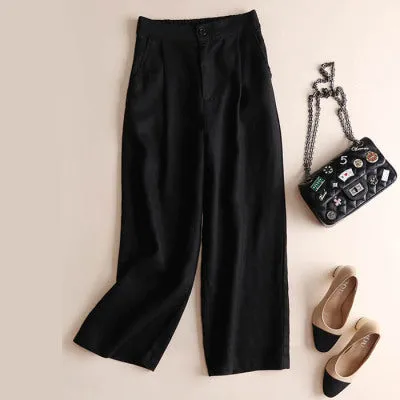 Wide Leg Pants Women Summer Cotton Blend INS Popular Student Loose Line Casual Pants