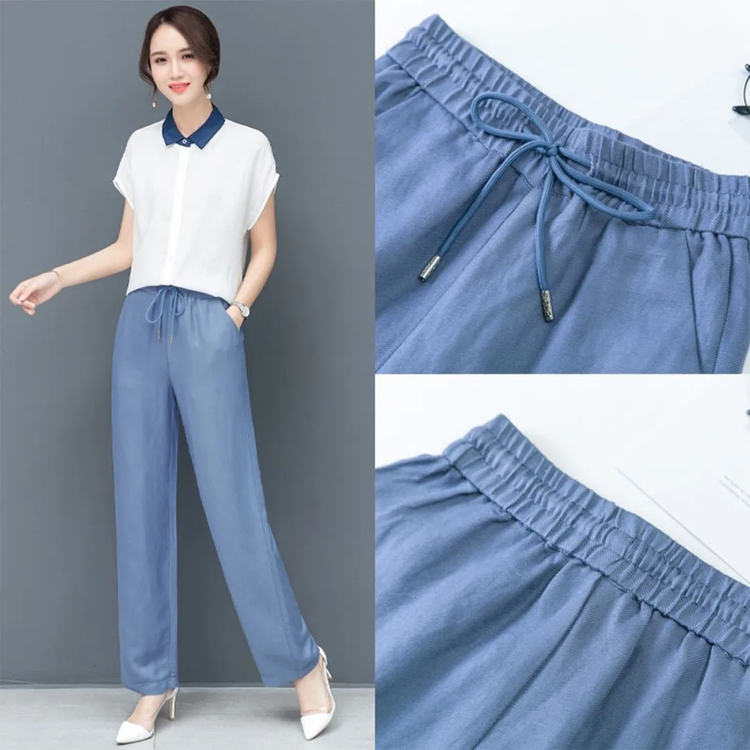 Wide Leg Pants Women Summer Drape Straight Ice Silk Loose Thin All-Matching Casual Pants