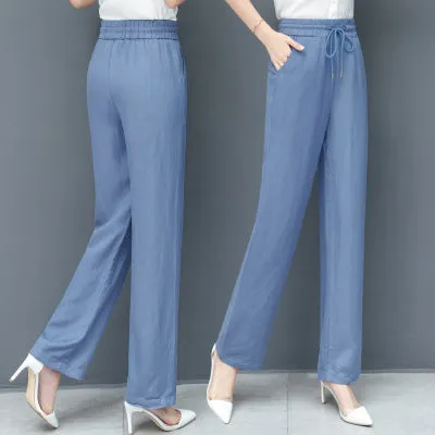 Wide Leg Pants Women Summer Drape Straight Ice Silk Loose Thin All-Matching Casual Pants