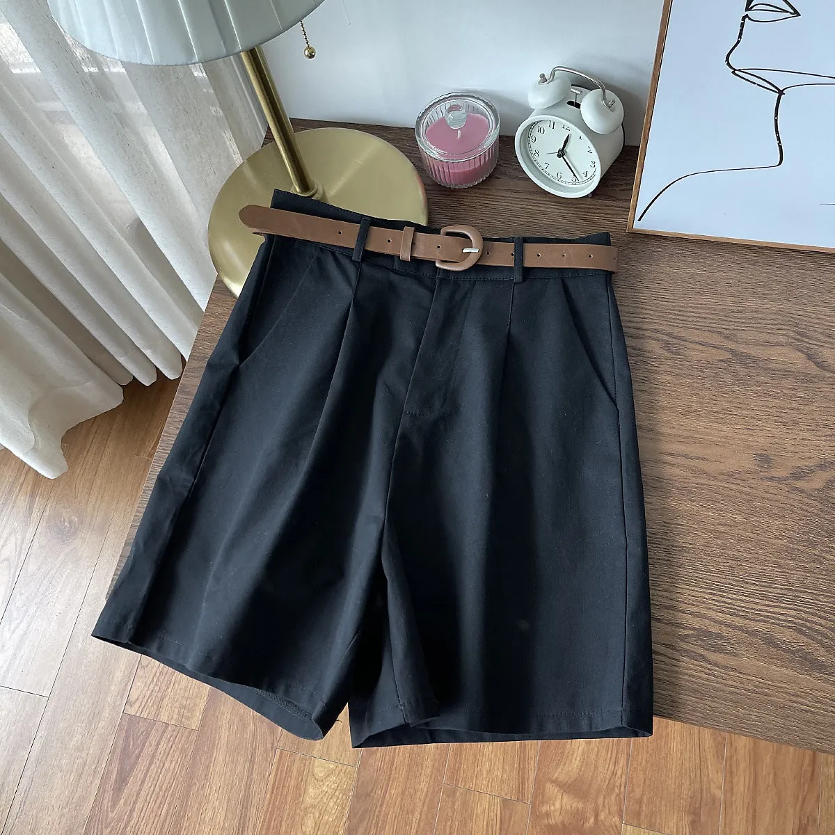 Wide Leg Shorts Women Petite Slim Look All-Matching High Waist Casual Pants Loose Bermuda Shorts