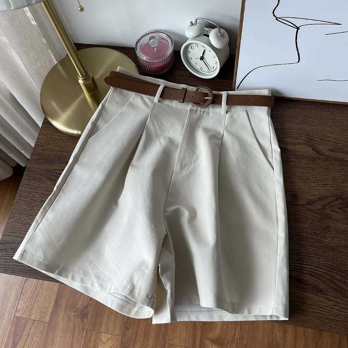 Wide Leg Shorts Women Petite Slim Look All-Matching High Waist Casual Pants Loose Bermuda Shorts