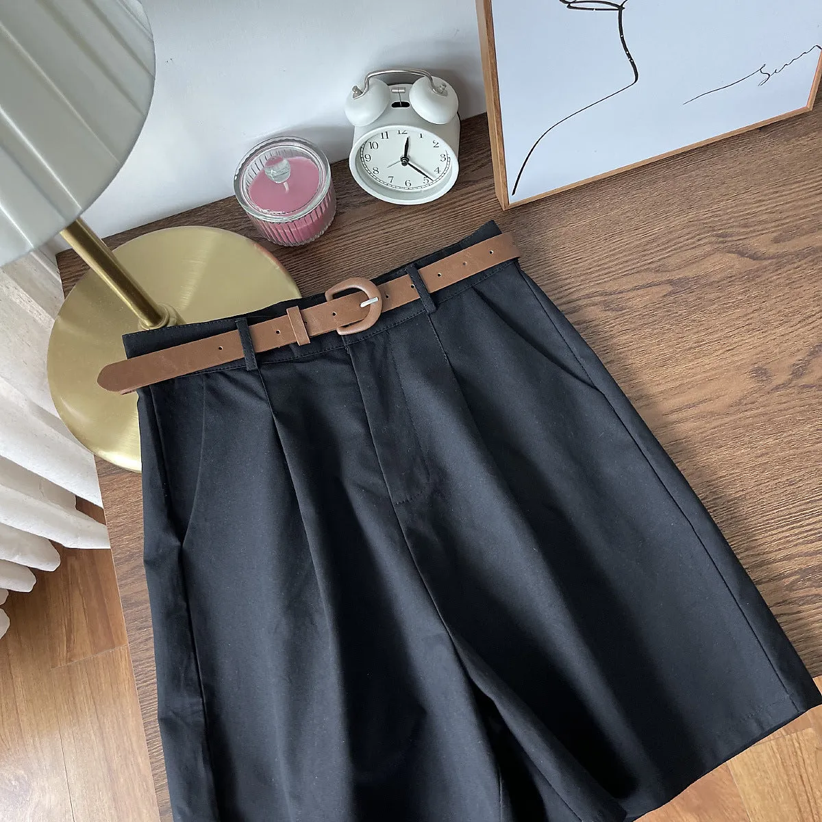 Wide Leg Shorts Women Petite Slim Look All-Matching High Waist Casual Pants Loose Bermuda Shorts