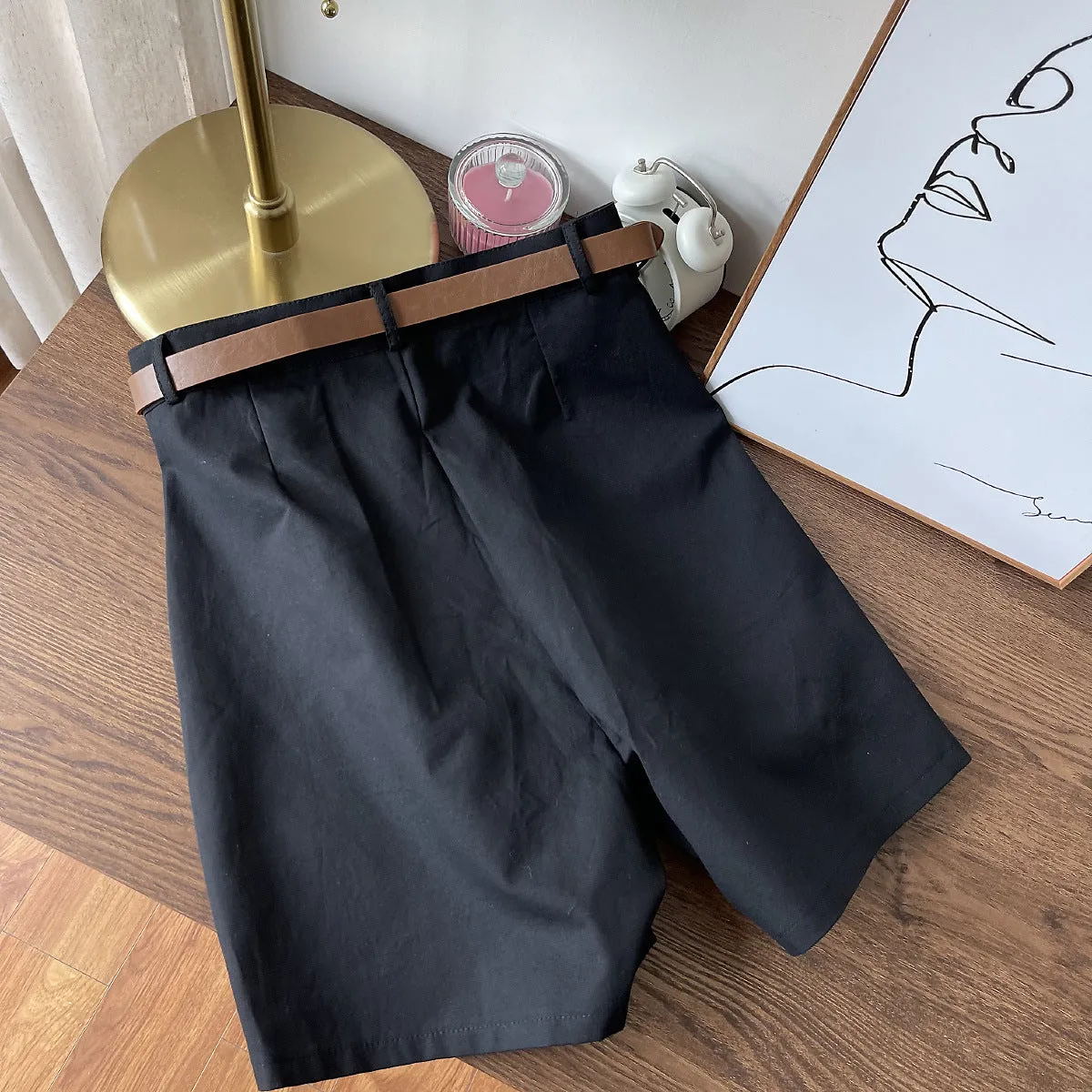 Wide Leg Shorts Women Petite Slim Look All-Matching High Waist Casual Pants Loose Bermuda Shorts