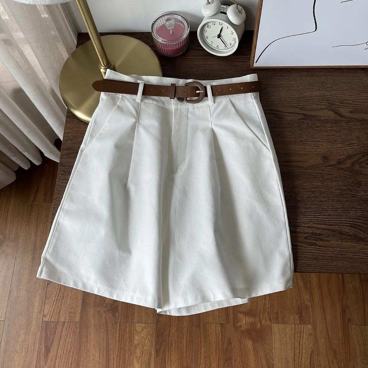 Wide Leg Shorts Women Petite Slim Look All-Matching High Waist Casual Pants Loose Bermuda Shorts