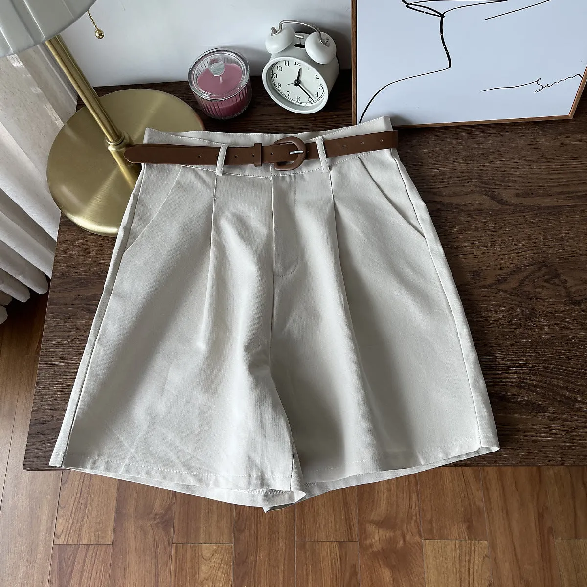 Wide Leg Shorts Women Petite Slim Look All-Matching High Waist Casual Pants Loose Bermuda Shorts