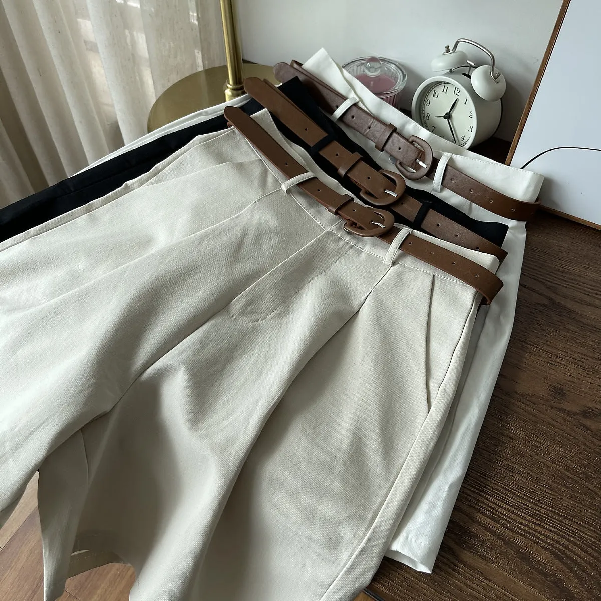 Wide Leg Shorts Women Petite Slim Look All-Matching High Waist Casual Pants Loose Bermuda Shorts