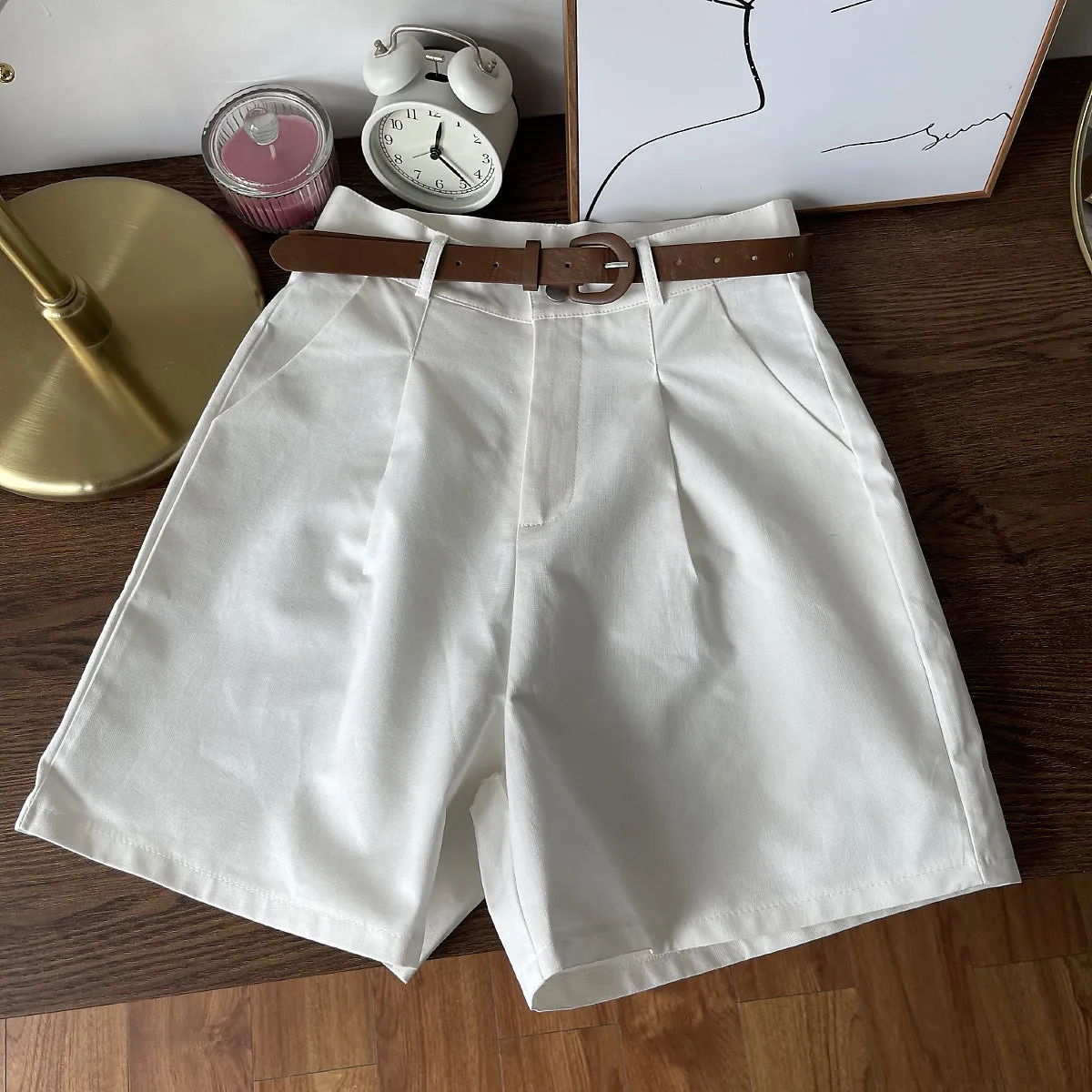 Wide Leg Shorts Women Petite Slim Look All-Matching High Waist Casual Pants Loose Bermuda Shorts