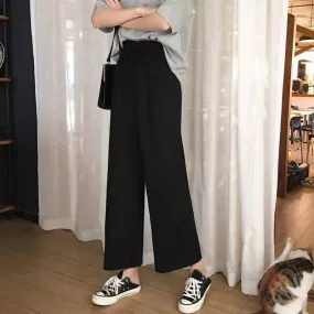 Wide Leg Women Student Korean Ankle-Length Loose Straight High Waist Drape Black Slim-Look Street Style Pants